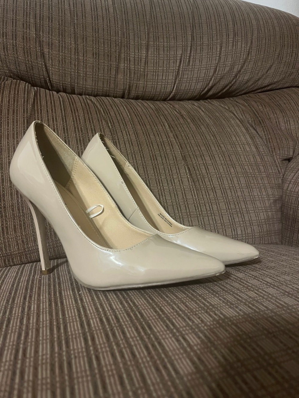 Forever 21 Cream Patent Pointed-Toe Stiletto Pumps